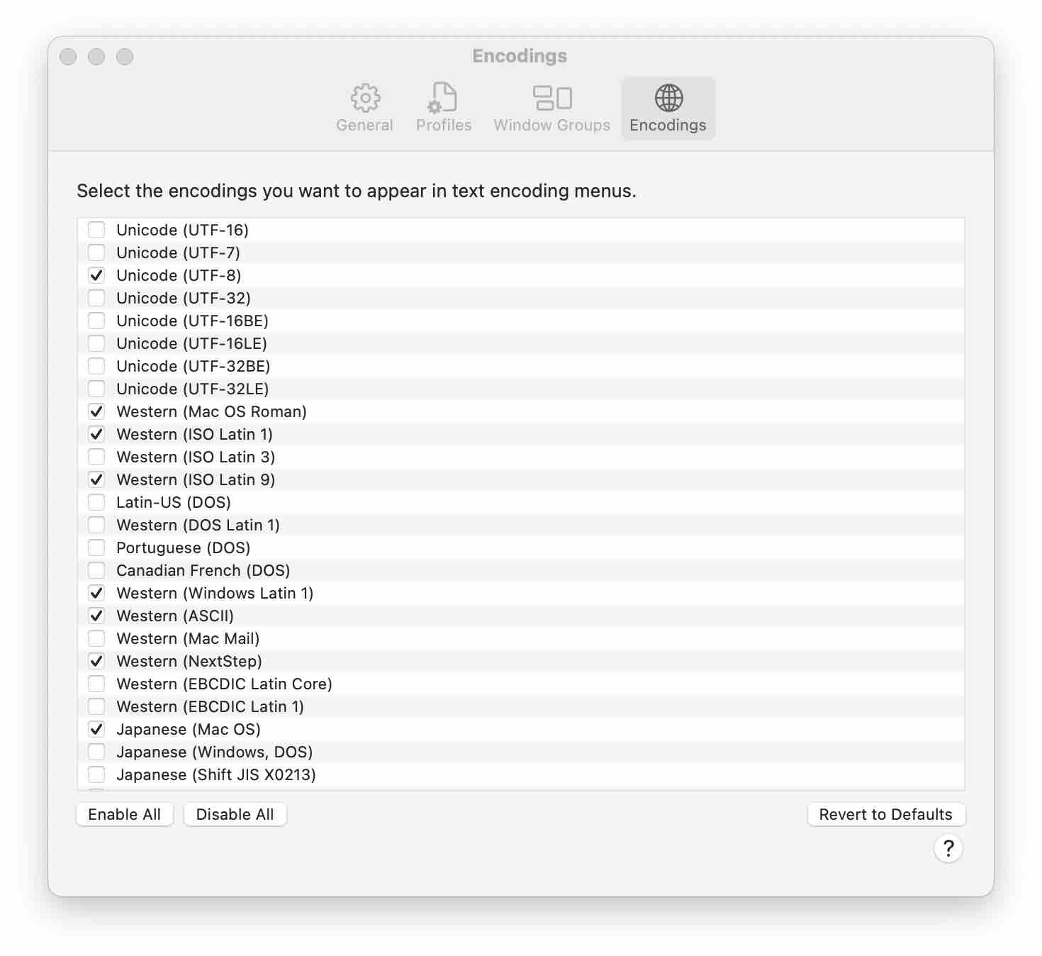 Select Mac Terminal Encoding